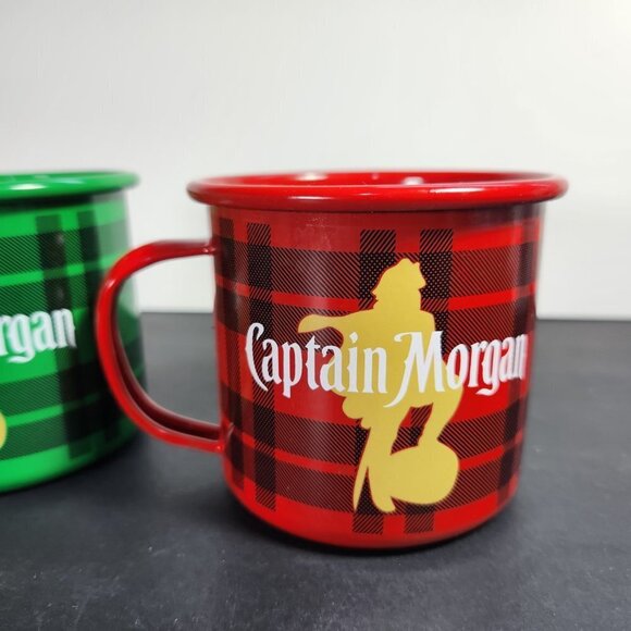 Captain Morgan Cups Lot of 2 Metal Enamel Ware Red and Green Advertising… - Picture 2 of 10